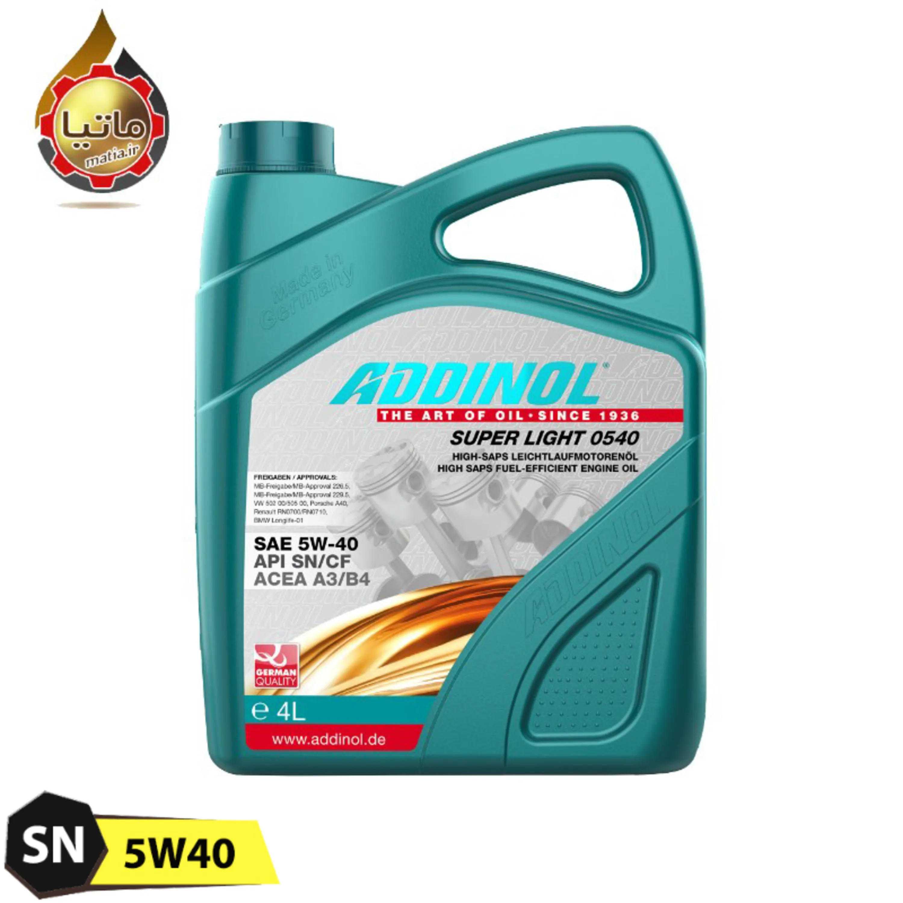روغن موتور آدینول 5W40 SN 4L تمام سنتتیک